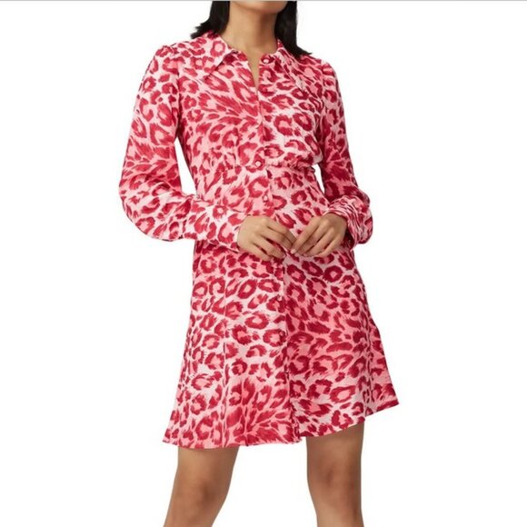KATE SPADE Pink Panthera Leopard Print Button Front Long Sleeve Midi Dress - Picture 1 of 15